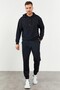 Navy Blue Hooded Kangaroo Pocket Elastic Cuff Men's Standard Fit Tracksuit Set - 85117 - 3