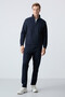 Navy Mock Neck Dual-Color Relaxed Fit Classic-Leg Men's Tracksuit Set - 85113