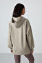 Dark Beige Balloon Sleeve Letter Embroidered Women's Comfortable Fit Tunic Sweatshirt - 97163 - 6