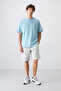 Light Blue Cotton Thick Surface Textured Oversize Fit Basic Men's T-Shirt - 88337 - 3