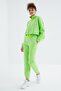 Pistachio Green Off-Shoulder Gathered Waist Half-Length Zippered Standard Fit Women's Tracksuit Set - 95321 - 3