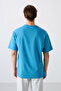 Petrol Blue Cotton Thick Soft Textured Oversize Fit Printed Men's T-Shirt - 88350 - 5