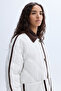 Women's Ecru Velvet Collar Quilted Puffer Coat - 3
