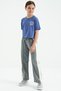 Gray Melange Side Tape Detailed Lace-Up Comfortable Fit Wide Leg Girls' Sweatpants - 75119 - 4