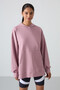 Dusty Rose Balloon Sleeve Letter Embroidered Women's Comfortable Fit Tunic Sweatshirt - 97163 - 5