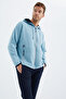 Light Blue Hooded Men's Sweatshirt with Hidden Pocket Detail - 88288 - 7