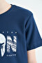 Indigo Front Letter Embroidered O Neck Standard Fit Boy's T-Shirt - 11118 - 3