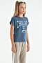 Petrol O Neck Low Shoulder Comfortable Form Short Sleeve Girl's T-Shirt - 75128 - 3