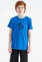 Cobalt Blue Embroidery Detailed O Neck Standard Fit Boys T-Shirt - 11115