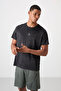 Black Breathable Jacquard Slim Stretchy Standard Fit Men's Performance T-Shirt - 88397 - 4