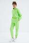 Pistachio Green Off-Shoulder Gathered Waist Half-Length Zippered Standard Fit Women's Tracksuit Set - 95321 - 6