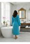 Cotton Velvet Hooded Unisex Turquoise Bathrobe - 3