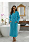 Cotton Velvet Hooded Unisex Turquoise Bathrobe - 4