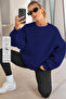 Women's Crew Neck Basic Oversize Sweatshirt Cobalt Blue - 3