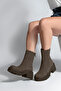 Women's Back Zipper Thick Heeled Bitter Brown Daily Boots Lofani Brown Suede - 4