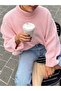 Women's Pink Turtleneck Oversized Knitwear Sweater, Knitwear Sweater Fmoda1969 - 4