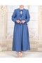 طقم تنورة برباط أمامي وأكمام مطاطية - نيلي - 3