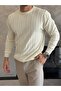 Men's Regular Crew Neck Striped Knitwear Sweater Cream Eca050 - 4