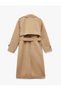 Long Sleeve Buttoned Belt Detailed Pocketed Double Breasted Collar Trench Coat - 4