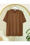 Crew Neck Ribbed Slit T-Shirt -Coffee