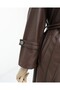Leather Trenchcoat with Belt and Side Pockets - Brown - 4