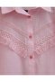 Guipure Tasseled Raw Linen Look Balloon Sleeve Shirt - Powder - 6