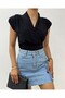 Double Breasted Model Sandy Blouse with Zero Sleeves - Black - 2