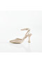 Women's Beige Ankle Strap Heeled Shoes - 4