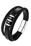 Men's Bracelet Leather Model - Black Silver Straw Knitted Stylish Modern - 4