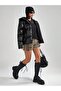 Women's Black Hooded Puffer Faux Leather Coat - 7