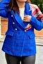 Sax Blue Tweed Fabric Gold Button Detail Lined Double-Breasted Blazer Jacket Key35793