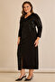 Women's Large Size Double Breasted Collar Sequined Blocked Front Slit Flexible Maxi Evening Dress - 6