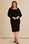 Women's Plus Size Square Neck Front Slit Long Sleeve Stretchy Midi Length Crepe Woven Dress - 7