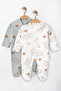 Khaki Baby Boy Teddy Bear Patterned 2-Piece Jumpsuit Set Newborn - 6
