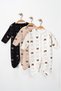 Baby Boy Outfit Animal Patterned 3-Piece Jumpsuit Set with Booties Cotton 0-3-6-9 Months - 5