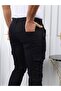 Men's High Waist Cargo Pocket Stretchy Tight Black Trousers - 6