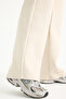 Women's Beige High Waist Thick Winter 3 Thread Fleece Lined Stitched Wide Leg Sweatpants - 7