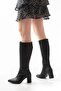 Black Women's Long Boots - Long Zippered Leather Below-The-Knee Winter Stylish Casual Long Boots - 3