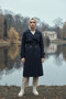 Navy Blue - 100% Cotton Long (110cm) Lined Women's Hijab Trench Coat 1111-Tes - 2