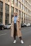 Light Beige - 100% Cotton Long (110cm) Lined Women's Hijab Trench Coat 1111-Tes - 3