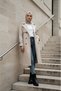Stone Color - 100% Cotton Long (110cm) Lined Women's Hijab Trench Coat 1111-Tes - 2