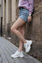 Women's Vales White Purple High Sole Sneakers - 6