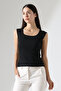 Leon Slim Fit U-Neck Moon Sleeve Flexible Basic Camisole Women's Top & Blouse & Tshirt - Black