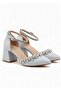 Silver Low Thick Heeled Stone Evening Dress Shoes - 4