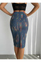 Women's Elastic Waist Front Slit Pencil Lycra Fabric Midi Length Skirt - 3