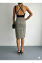 Women's Elastic Waist Front Slit Pencil Lycra Fabric Midi Length Skirt - 4