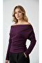 New Product Drape/Ruching Detail Flowy Neckline Knitted Crepe Fabric Long Sleeve Blouse 0031 - 5