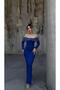 Scuba stretch fabric degaje neckline evening dress with stone detailing 583243 cobalt blue - 5
