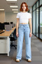 Women Fashion High Waist Long Length Straight Jean Pants Cotton Casual Style Seasonal Use - 4