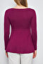 Women's Stretchy Viscose Square Neck Gathered Front Long Sleeve Knitted Tunic-Burgundy - 7